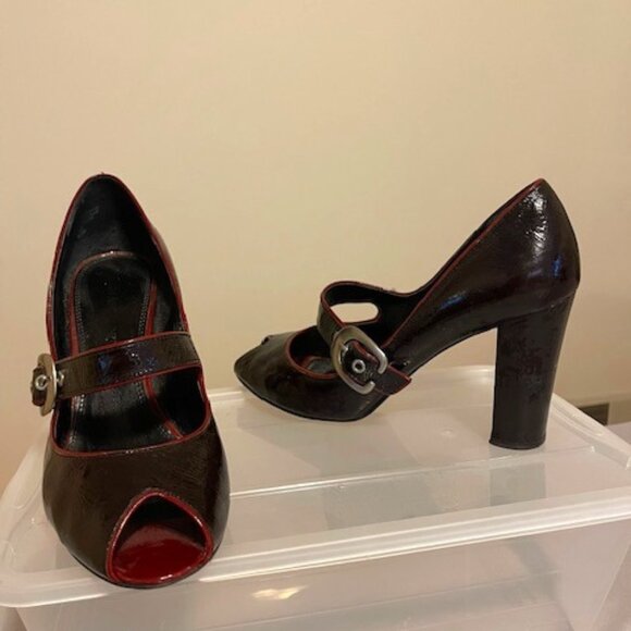 Chunky Heel - Burgundy open toe - Picture 1 of 1